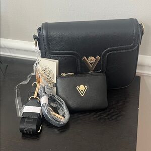 Valentino Orlandi Black Crossbody Bag with Gold Details